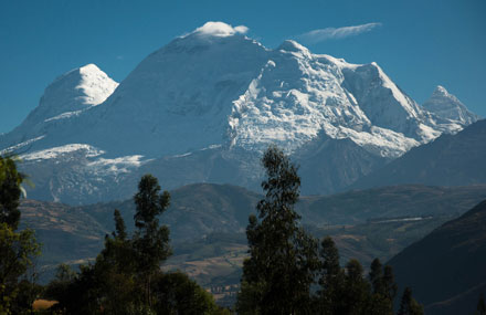 Huascaran mountain in the Peruvian province of Yungay, situated in the Cordillera Blanca range of the Western Andes