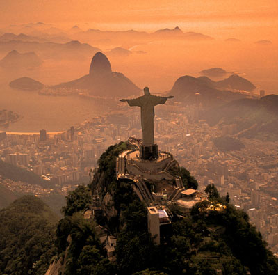 An open-armed Jesus on the top of Corcovado Hill, Rio de Janeiro