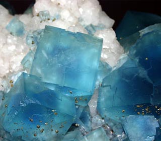 These are fluorite crystals on display at the National History Museum in Milan, Italy. Fluorite is the crystal form of the mineral calcium fluoride