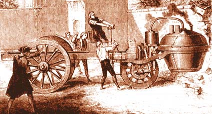 The first steam car designed by Joseph Cugnot
