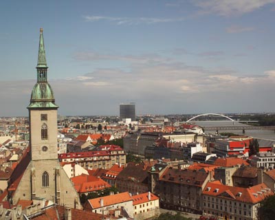 View of Bratislava city and Danube River from Bratislava Castle