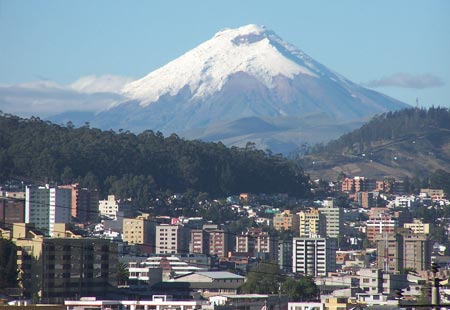 Capital city of Quito, with a view of Mt. Cotopaxi, one of the highest active volcanoes in the world